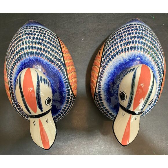 Set of 2 Large Heavy Handpainted Signed Erandi Mexico Ceramic Ducks EUC - Picture 7 of 7